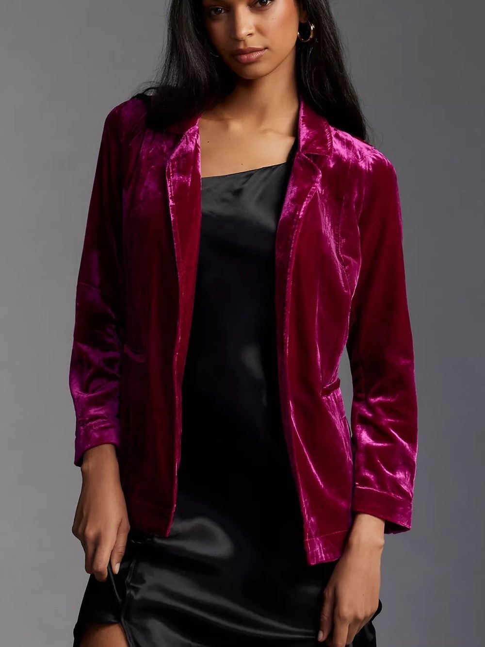 Anthropologie Velvet Blazer in Deep Magenta size M